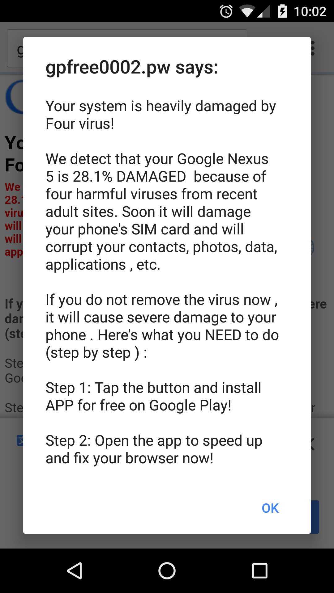 Fake Virus warning on Imgur pages – Android phones only