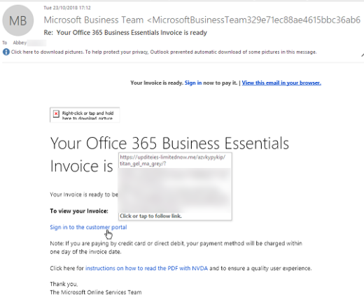 office 365 invoice phishing